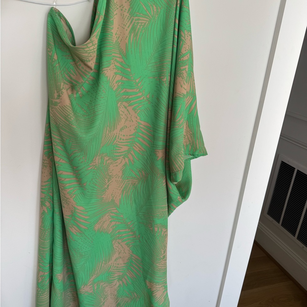 Brand New- One Shoulder Green and Tan Leaf Print Women's Dress.